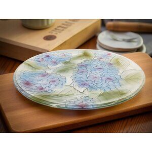 vintage stained glass style floral 13" glass cake platter, serving plate.